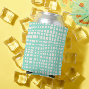 Retro pastel turquoise grid pattern can cooler