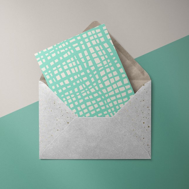 Retro pastel turquoise grid pattern holiday postcard (Creator Uploaded)