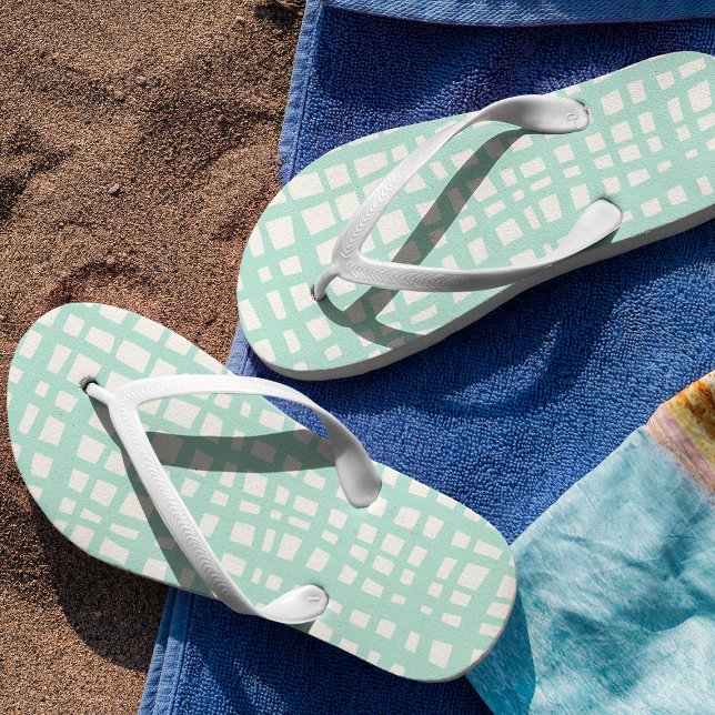 Retro pastel turquoise grid pattern thongs (Creator Uploaded)