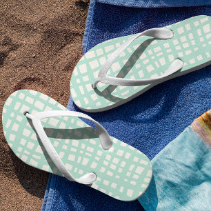Retro pastel turquoise grid pattern thongs