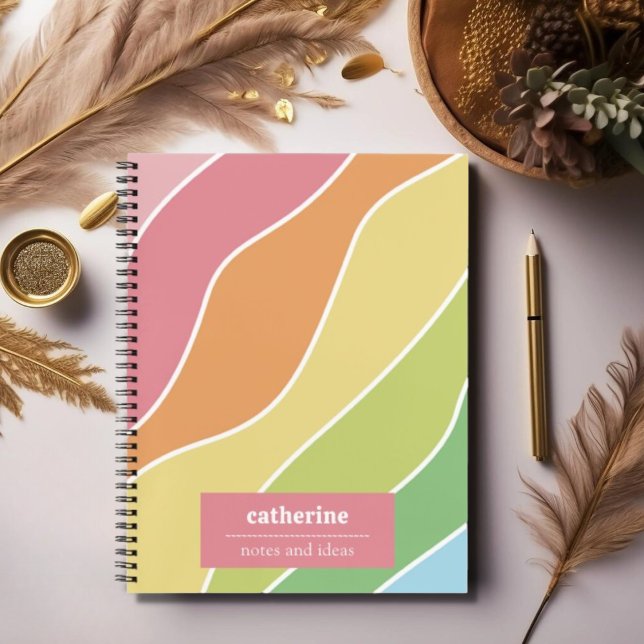 Retro Pastel Waves Personalised Spiral Notebook (Creator Uploaded)