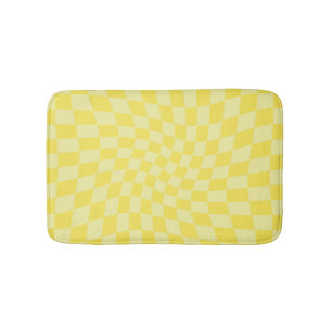 Retro Pastel Yellow Checks Warped Chequerboard   Bath Mat