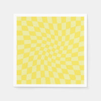 Retro Pastel Yellow Checks Warped Chequerboard   
