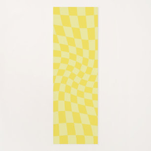 Retro Pastel Yellow Checks Warped Chequerboard    Yoga Mat