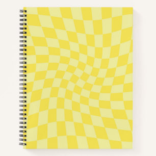 Retro Pastel Yellow Checks Warped Chequered  Notebook