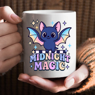 Retro Pastelcore Cute Halloween Bat & Chequerboard Coffee Mug