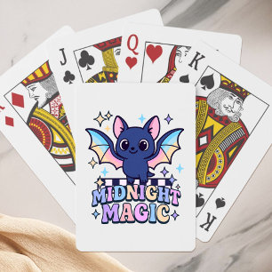 Retro Pastelcore Cute Halloween Bat & Chequerboard Playing Cards