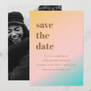 Retro Pastels Gradient Simple Unique Wedding Photo Save The Date