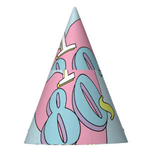 Retro patch badges, 80s-90s style pattern. party hat