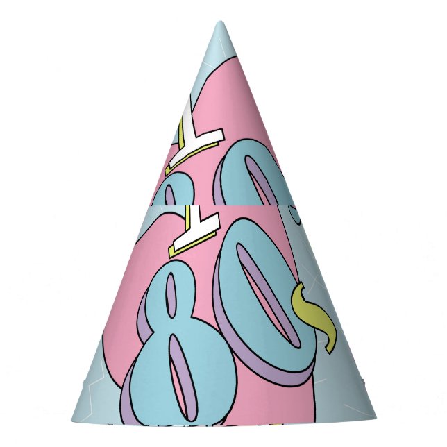 Retro patch badges, 80s-90s style pattern. party hat (Front)