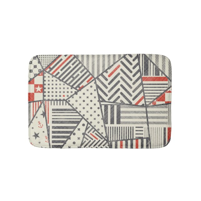 Retro Patchwork: Abstract Geometric Design Bath Mat (Front)