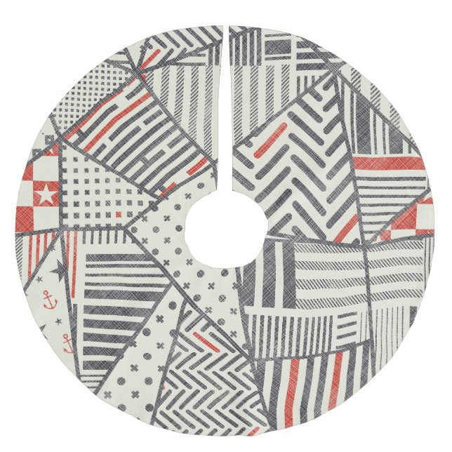 Retro Patchwork: Abstract Geometric Design Brushed Polyester Tree Skirt (Front)