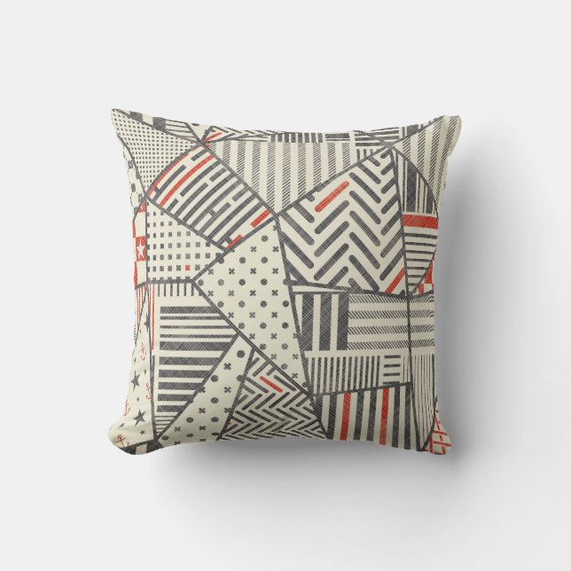 Retro Patchwork: Abstract Geometric Design Cushion (Front)