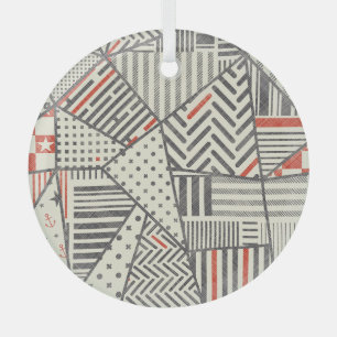 Retro Patchwork: Abstract Geometric Design Glass Tree Decoration