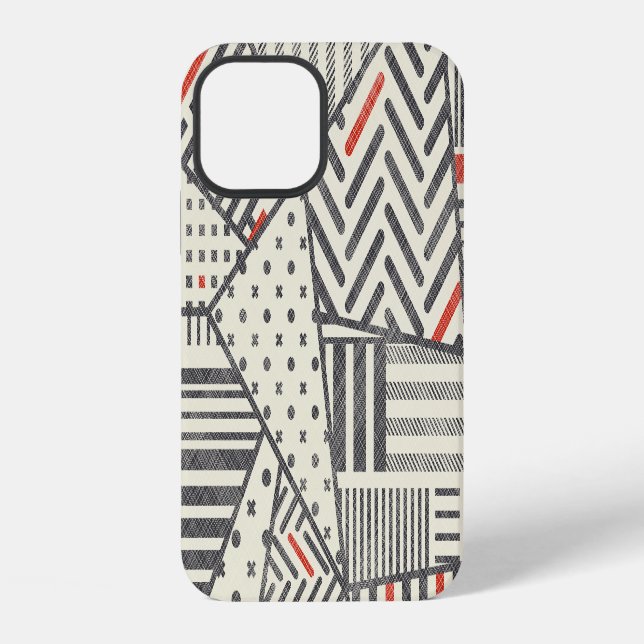 Retro Patchwork: Abstract Geometric Design iPhone Case (Back)