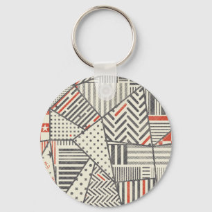 Retro Patchwork: Abstract Geometric Design Key Ring