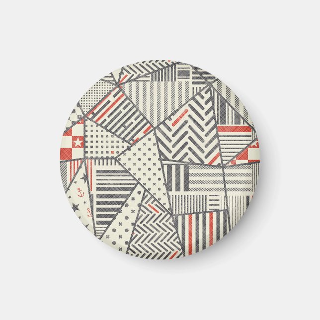 Retro Patchwork: Abstract Geometric Design Magnet (Front)