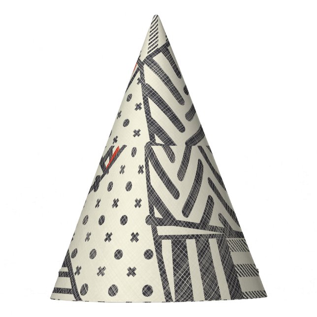 Retro Patchwork: Abstract Geometric Design Party Hat (Front)