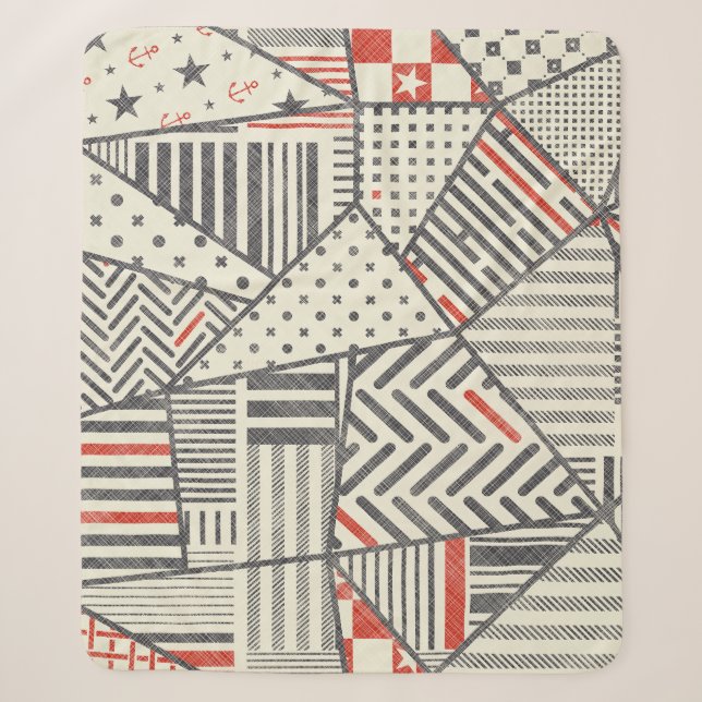 Retro Patchwork: Abstract Geometric Design Sherpa Blanket (Front)