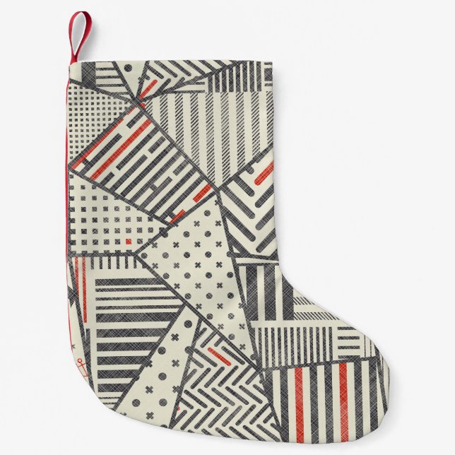 Retro Patchwork: Abstract Geometric Design Small Christmas Stocking (Front)