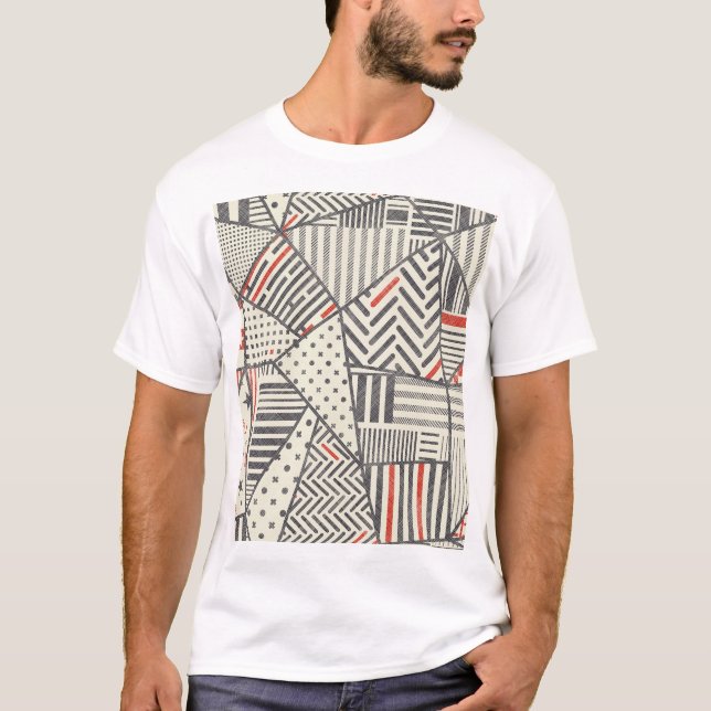 Retro Patchwork: Abstract Geometric Design T-Shirt (Front)
