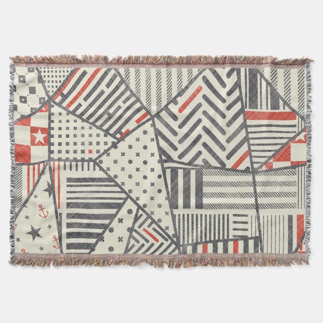 Retro Patchwork: Abstract Geometric Design Throw Blanket (Front)