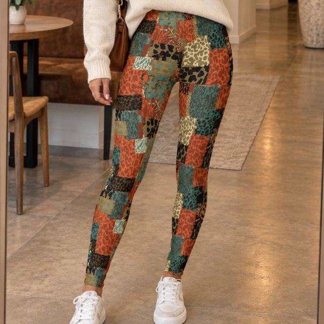 Retro Patchwork Animal Print Leggings (Creator Uploaded)