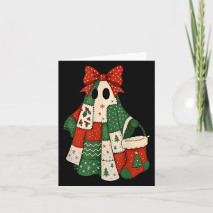 Retro Patchwork Christmas Ghost Coquette Bow X-mas Card