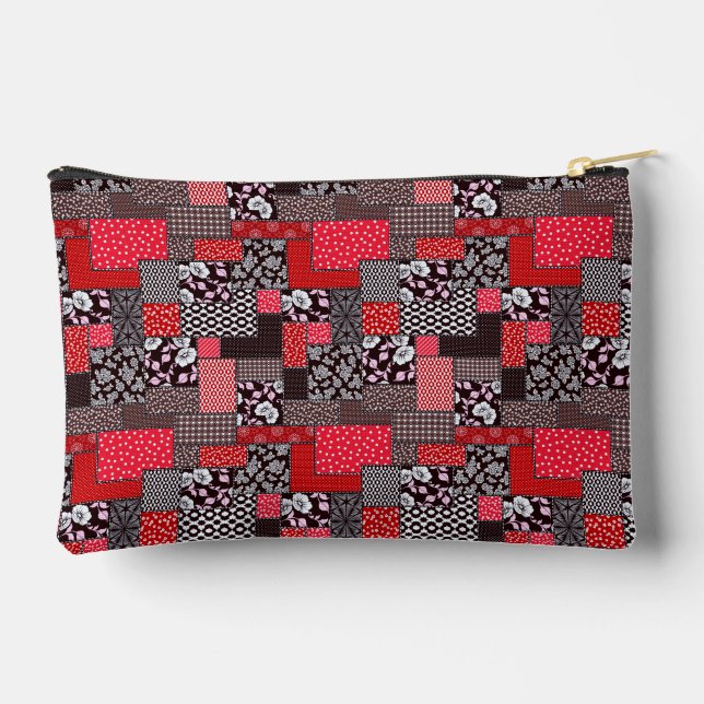 Retro Patchwork Floral Quilt Pattern Accessory Pouch (Back)