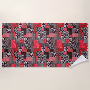 Retro Patchwork Floral Quilt Pattern Beach Towel