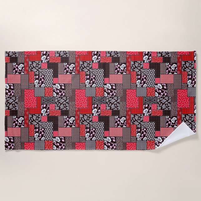 Retro Patchwork Floral Quilt Pattern Beach Towel (Front)