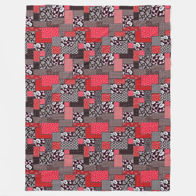 Retro Patchwork Floral Quilt Pattern Fleece Blanket (Front)