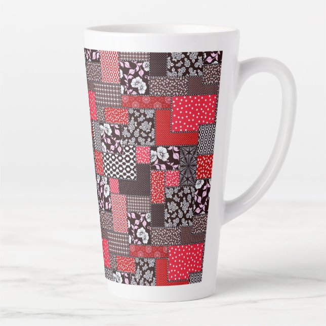 Retro Patchwork Floral Quilt Pattern Latte Mug (Right)