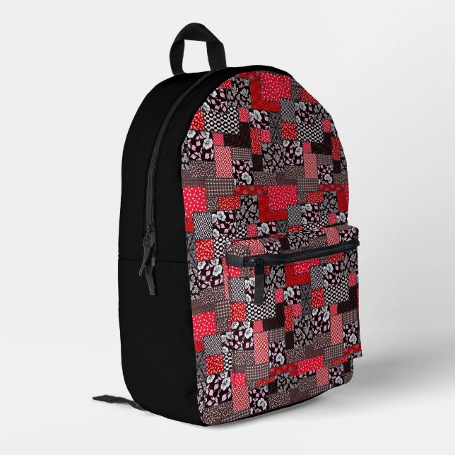 Retro Patchwork Floral Quilt Pattern Printed Backpack (Back Corner Left)