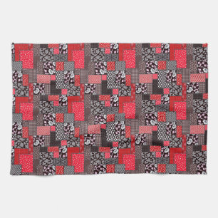 Retro Patchwork Floral Quilt Pattern Tea Towel