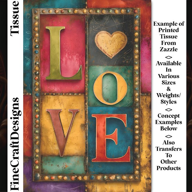 Retro Patchwork “LOVE” Panel Sign DP9 Decoupage Tissue Paper (Creator Uploaded)