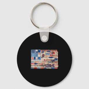 Retro patchwork patriotic fishing american flag key ring