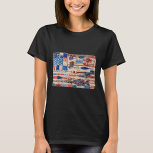 Retro patchwork patriotic fishing american flag T-Shirt