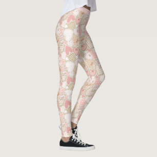 Retro Patchwork Quilt Pink Heart Pattern Leggings
