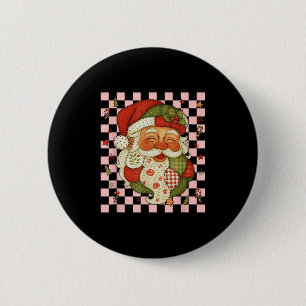 Retro Patchwork Santa Claus Christmas Preppy Merry 6 Cm Round Badge