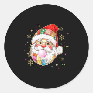 Retro Patchwork Santa Claus Christmas Preppy Merry Classic Round Sticker