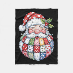 Retro Patchwork Santa Claus Christmas Preppy Merry Fleece Blanket
