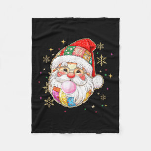 Retro Patchwork Santa Claus Christmas Preppy Merry Fleece Blanket