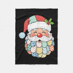 Retro Patchwork Santa Claus Christmas Preppy Xmas Fleece Blanket