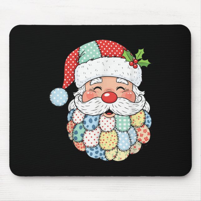 Retro Patchwork Santa Claus Christmas Preppy Xmas  Mouse Pad (Front)