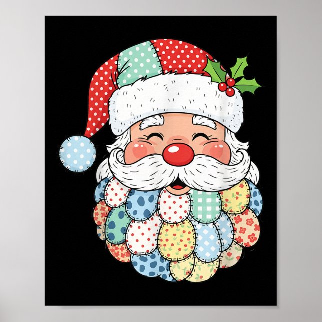 Retro Patchwork Santa Claus Christmas Preppy Xmas  Poster (Front)