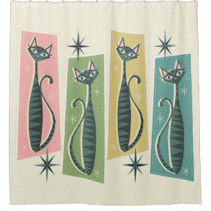 Retro Patchwork Tabbies ©studioxtine Shower Curtain