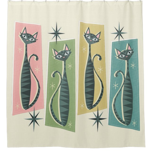 Retro Patchwork Tabbies ©studioxtine Shower Curtain (Front)