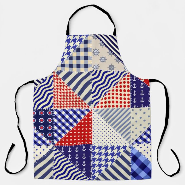 Retro Patchwork Triangles Nautical Style Apron (Front)