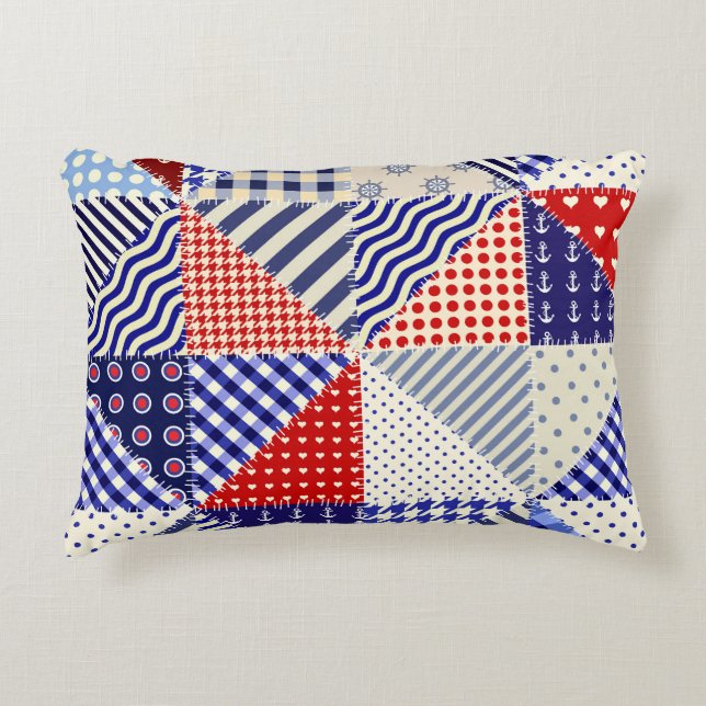 Retro Patchwork Triangles Nautical Style Decorative Cushion (Front)